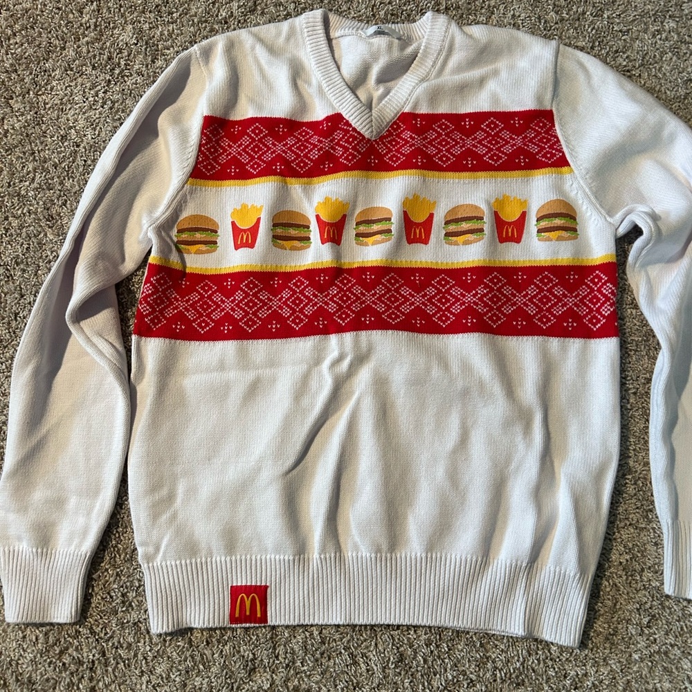 McDonald's V-Neck holiday Sweater in White and Red